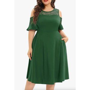 Elegant Green Lace Cold Shoulder Dress